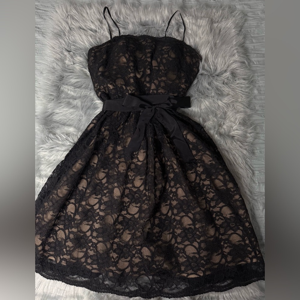 Aidan Mattox Black Embellished Lace Strapless Sundress